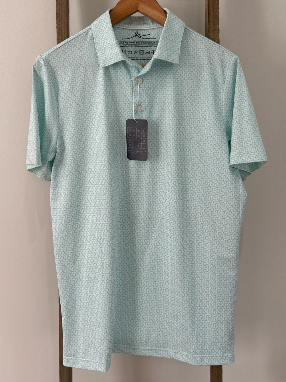 NWT Boston Scott Men’s Performance Golf Mint Green Polo Shirt Size S Skull Print